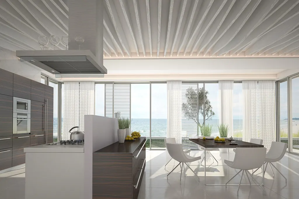 Cocina blanca abierta al comedor